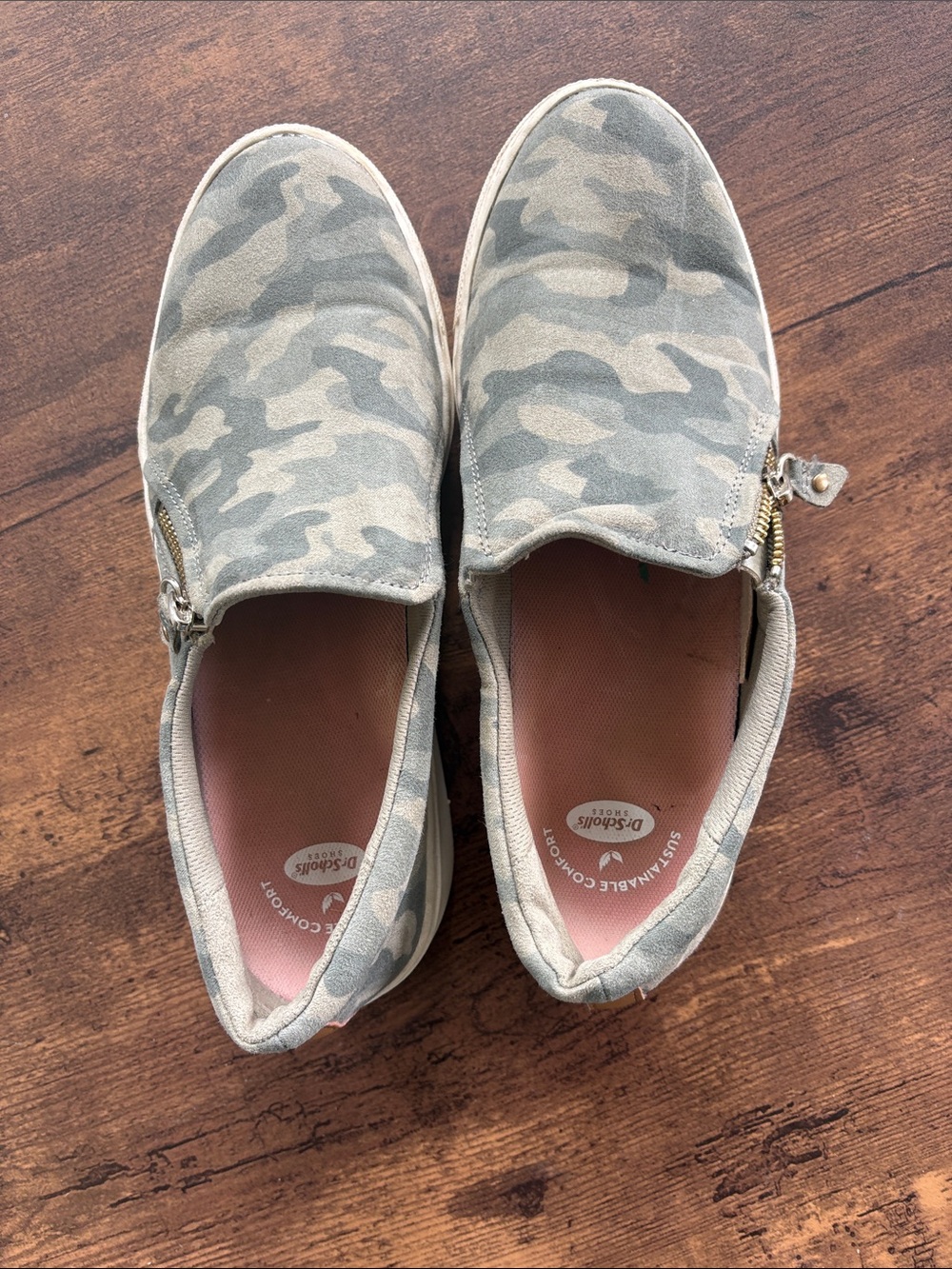 Dr. Scholl's Pink-Insole Camo Slip-On Sneakers with Side Zippers